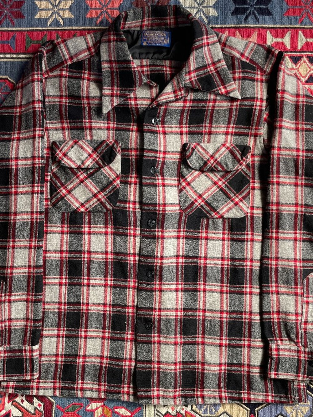 Vintage Pendleton wool flannel Board Shirt loop collar medium MiUSA plaid